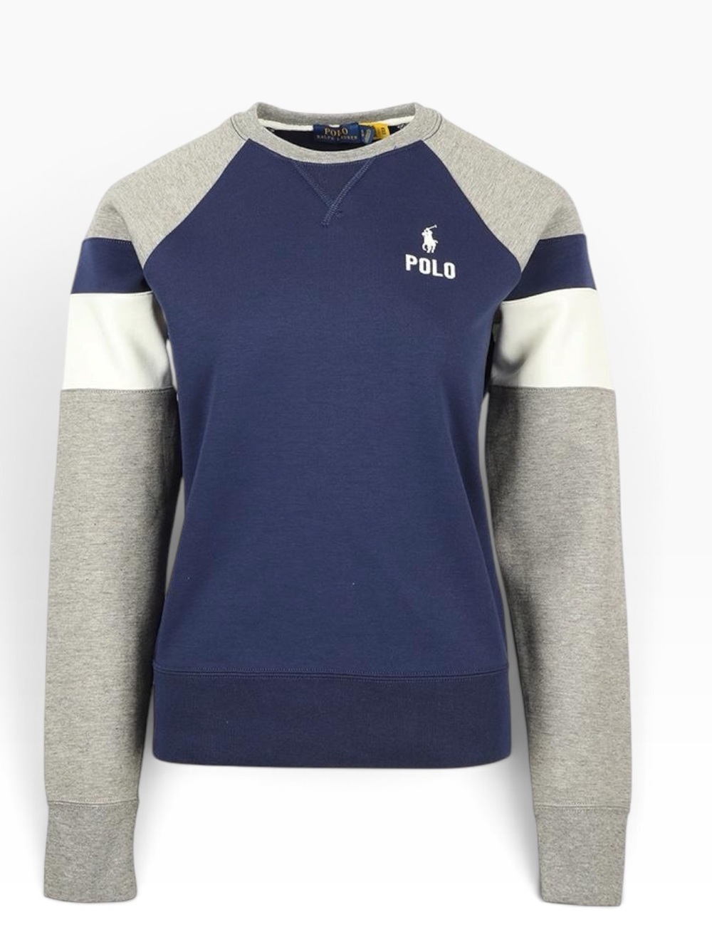 Polo by Ralph Lauren Navy Grey Colorblock Crewneck Sweatshirt Size Small Preppy